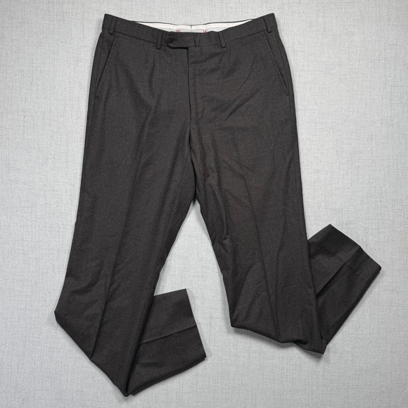 Isaia Napoli Dress Pants Straight Leg Stretch Wool Gray Cuffed Italy Size 50